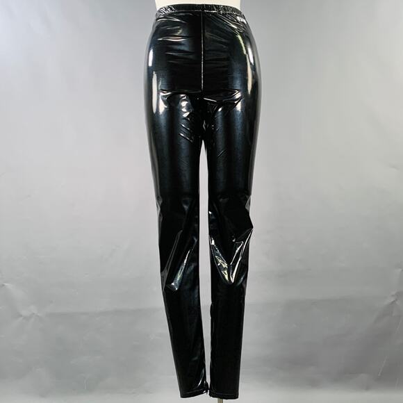 MSGM 10 Black Polyester Blend Faux Patent Leather Elastic Waistband Leggings - Picture 1 of 6